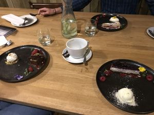 Blueberry cheesecake, hazelnut slice and raspberry frangipane - all delicious! at The Allotment in Manchester