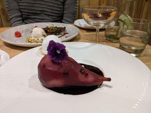 Mulled-wine poached pear at The Allotment in Manchester