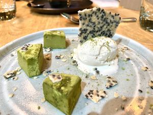 Matcha fudge, black sesame praline
& ice cream #Veganuary at The Allotment in Manchester
