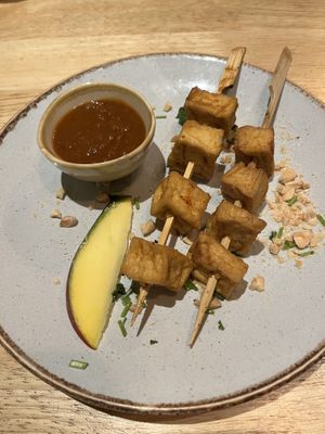 Almond tofu satay  at The Allotment in Manchester