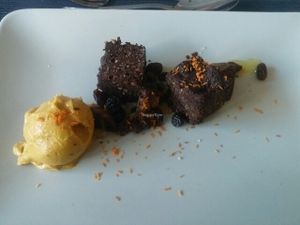 Chocolate orange brownie with *that* sweet potato custard  at The Allotment in Manchester
