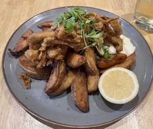 Banana blossom fysh and chips  at The Allotment in Manchester