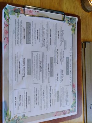 Menu at The Allotment in Manchester