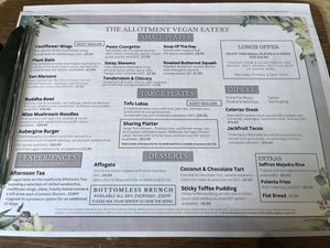 Menu  at The Allotment in Manchester