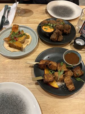 satay tofu, butternut squash, and cauliflower wings (plus some un-pictured broccoli and san marzano tomatoes)  at The Allotment in Manchester