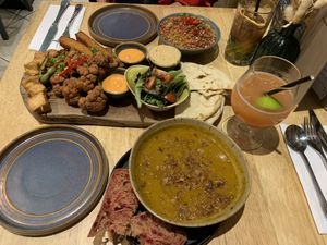 Sharing platter, carrot and orange soup, rice    at The Allotment in Manchester