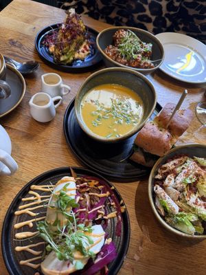 Hispi cabbage , bao , sticky cauliflower , soup + sandwich, plant Caesar   at The Allotment in Manchester