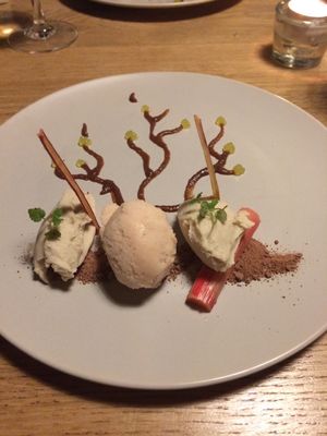 Roasted Apple Mousse, Rhubarb & Ginger Ice Cream at The Allotment in Manchester