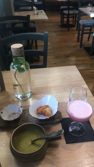 Tasty soup and amazing pink lady cocktail  at The Allotment in Manchester