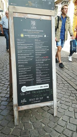 menu at PUR etc - Grand Rue in Strasbourg