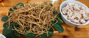 Burdock with baby spinach  at Chakra Space in Macau