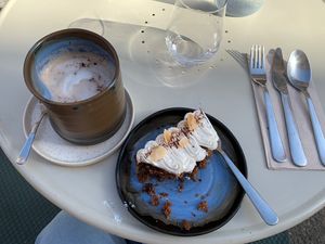 Vegan gluten-free spicy hot chocolate and banana bread. Stunningly delicious!!! at Joy Healthyfood in Montpellier