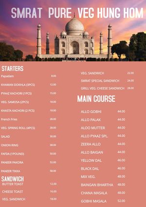 Menu at Smrat Pure Veg - Hung Hom in Kowloon