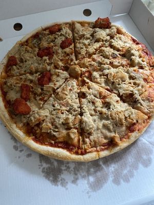 Vegan Special pizza - all the “meats”.   at The Veggie Chippy in Birmingham