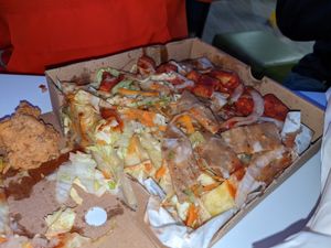 Vegan kebab and "chicken" with chips and salad at The Veggie Chippy in Birmingham