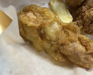 Battered sausage   at The Veggie Chippy in Birmingham