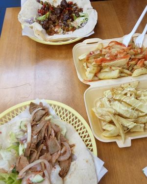 vegan doner meat and lamb in a naan bread  at The Veggie Chippy in Birmingham
