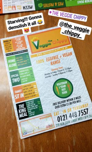 menu at The Veggie Chippy in Birmingham