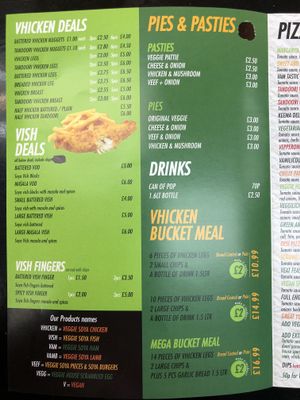 Menu p1 at The Veggie Chippy in Birmingham