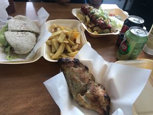 Donner kebab, masala fish, vhicken and mushroom pasty at The Veggie Chippy in Birmingham