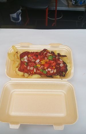 Masala Vicken and chips at The Veggie Chippy in Birmingham