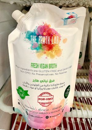 Vegan broth at Greenheart Organic Farms in Dubai