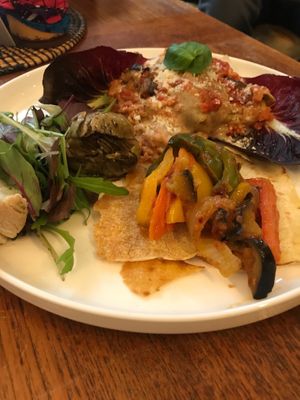 Amazing Lasagna and antipasti plate . The lasagna it’s with aubergine and ragù.  at ATAYA in Berlin