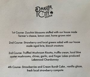 Special menu for fundraiser at Parlor City Vegan in Binghamton