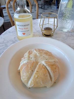 Garlic cream cheese stuffed bun. at Parlor City Vegan in Binghamton