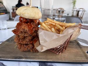 Fried Buffalo mushroom sandwich  at Parlor City Vegan in Binghamton