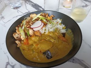 Eggplant curry. at Parlor City Vegan in Binghamton