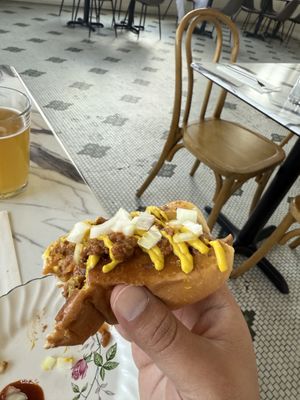 Delicious hot dog   at Parlor City Vegan in Binghamton