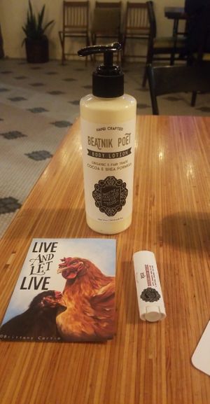 They also sell some non food items, like chapstick, lotions, soaps, stickers, prints and PCV merch! at Parlor City Vegan in Binghamton