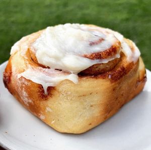 House made cinnamon bun  at Parlor City Vegan in Binghamton