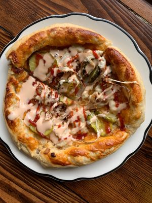 Cheeseburger Pizza at Parlor City Vegan in Binghamton