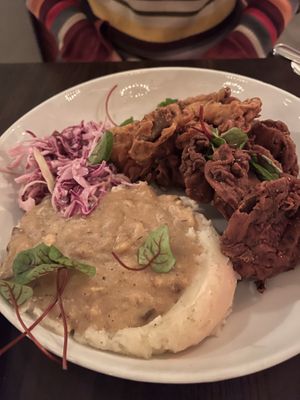 Fried chicken and mashed potatoes   at Modern Love in Brooklyn