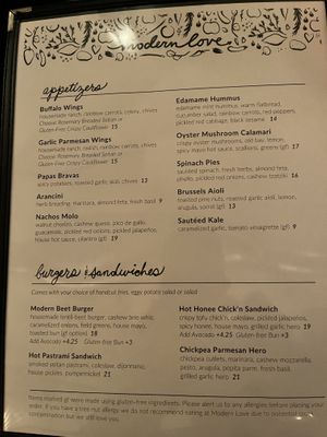 Menu   at Modern Love in Brooklyn