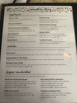 Menu   at Modern Love in Brooklyn