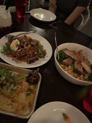 Vegan calamari and Mac & cheese  at Modern Love in Brooklyn