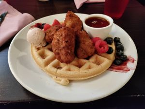 Chicken and waffles at Modern Love in Brooklyn