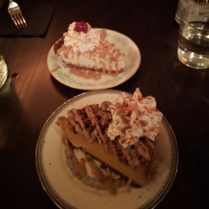 Pumpkin Praline, Cheesecake
graham cracker crust, candied pecans, coconut whip 

Dulce De Leche Coconut Cream Pie
graham cracker crust, toasted coconut, coconut  at Modern Love in Brooklyn