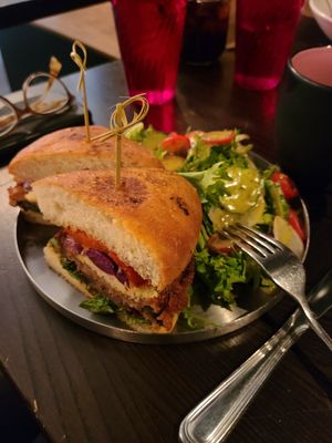 Eggplant Focaccia sandwich at Modern Love in Brooklyn