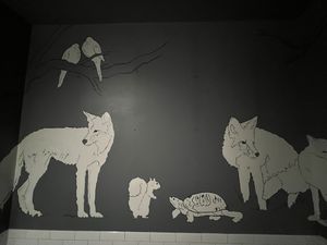 Bathroom art  at Modern Love in Brooklyn