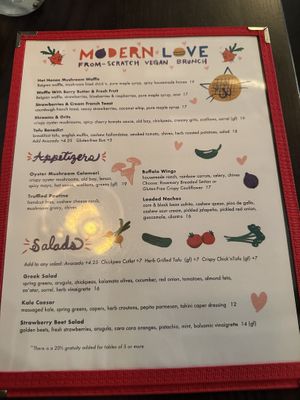 Menu  at Modern Love in Brooklyn