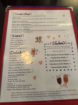 Menu  at Modern Love in Brooklyn