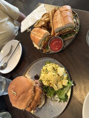 Chickpea parm sandwich and hot honee chicken sandwich  at Modern Love in Brooklyn