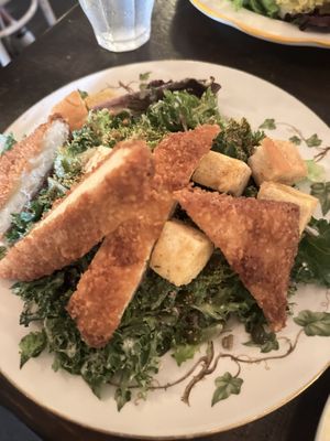 Caesar salad with chick’n fried tofu  at Modern Love in Brooklyn