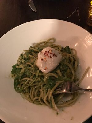 Pesto pasta at Modern Love in Brooklyn