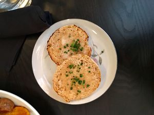 English muffin with vegan butter and scallions. at Modern Love in Brooklyn
