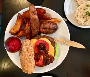 Modern Cheese Burger with mushrooms and fries. at Modern Love in Brooklyn